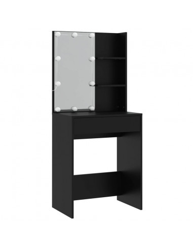 Set Tavolo da Toeletta con LED Nero in Legno Multistrato