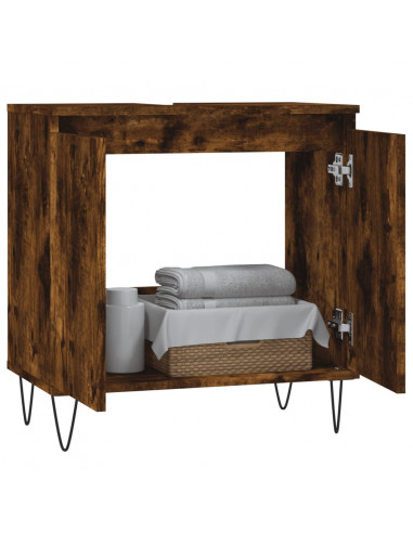 Armadietto Bagno Rovere Fumo 58x33x60 cm in Legno Multistrato
