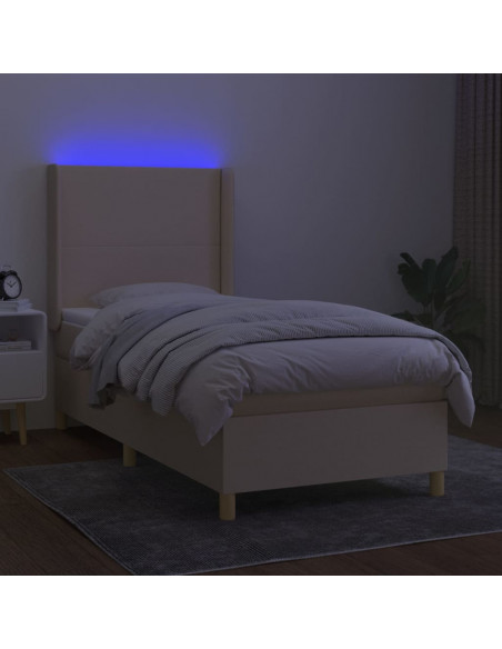 Letto a Molle con Materasso e LED Crema 80x200 cm in Tessuto