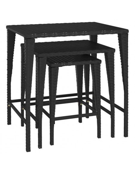 Tavolini Impilabili 3 pz Neri in Polyrattan