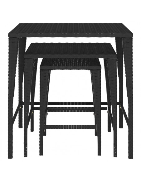 Tavolini Impilabili 3 pz Neri in Polyrattan