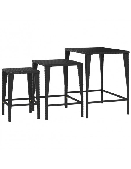 Tavolini Impilabili 3 pz Neri in Polyrattan