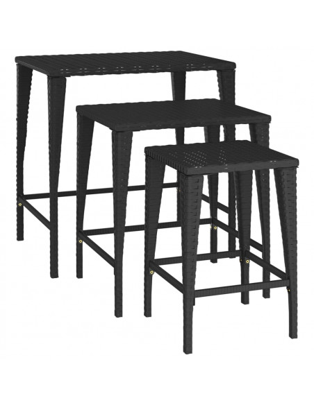 Tavolini Impilabili 3 pz Neri in Polyrattan