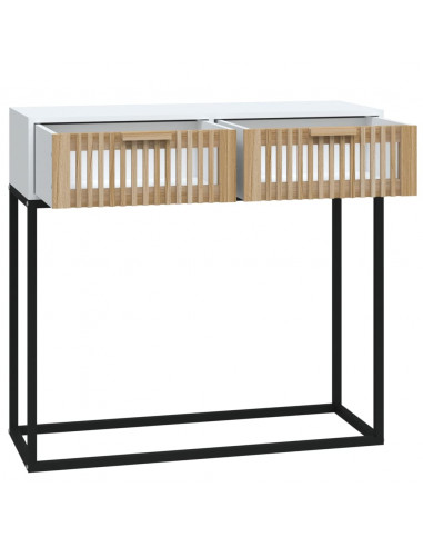 Tavolino Consolle Bianco 80x30x75 cm Legno Multistrato e Ferro