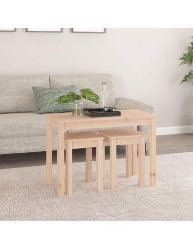 Tavolini a Incastro 3 pz in Legno Massello di Pino