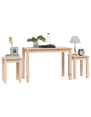 Tavolini a Incastro 3 pz in Legno Massello di Pino