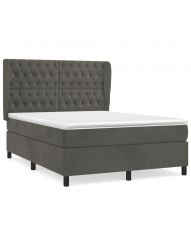 Giroletto a Molle con Materasso Grigio Scuro 140x190 cm Velluto