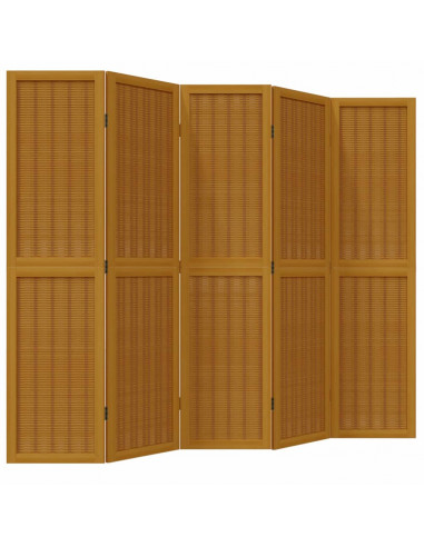 Divisorio Ambienti 5 Pannelli Marrone Legno Massello Paulownia