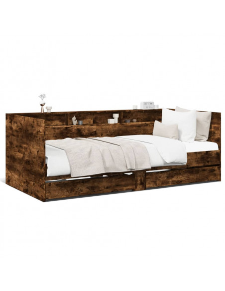 Divano Letto con Cassetti Rovere Fumo 90x190 cm Multistrato
