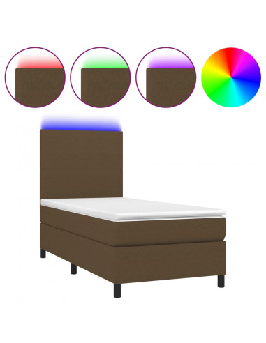 Letto a Molle Materasso e LED Marrone Scuro 90x190cm in Tessuto