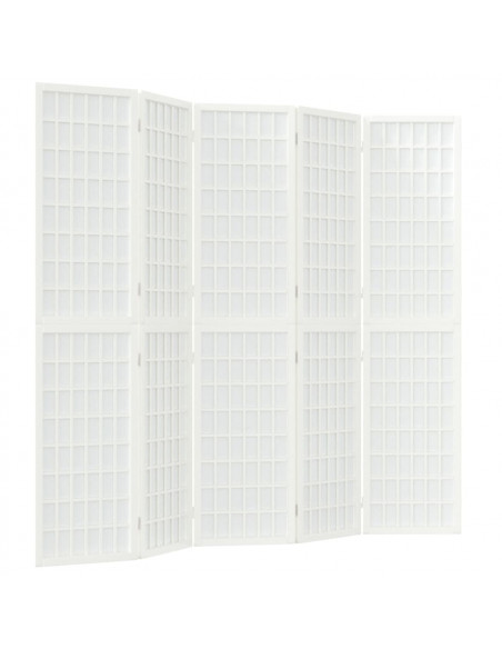 Divisorio Pieghevole 5 Pannelli Stile Giapponese 200x170 Bianco