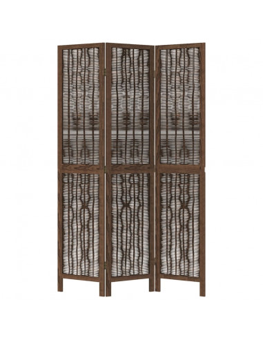 Divisorio Ambienti 3 Pannelli Marrone Scuro Massello Paulownia