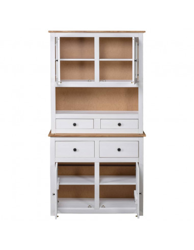 Credenza Bianca 93x40,5x180 cm in Legno Massello di Pino Panama