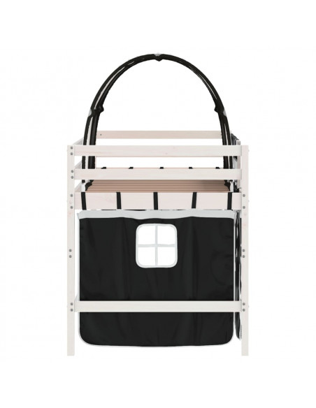 Letto a Soppalco con Tunnel Bambini Bianco e Nero 90x200cm Pino