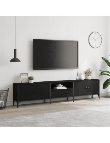 Mobile TV con Cassetto Nero 200x25x44 cm in Legno Multistrato