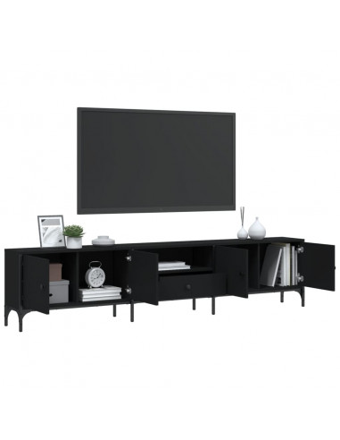 Mobile TV con Cassetto Nero 200x25x44 cm in Legno Multistrato
