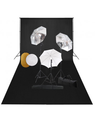 Kit Studio Fotografico con Luci Ombrelli Fondale e Riflettore