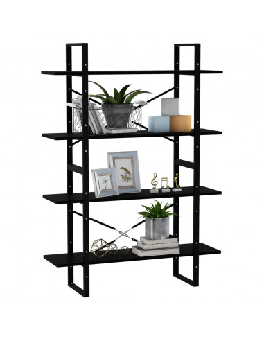 Libreria a 4 Ripiani Nera 100x30x140 cm in Massello di Pino