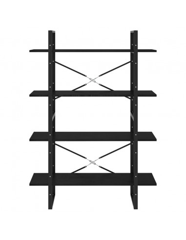 Libreria a 4 Ripiani Nera 100x30x140 cm in Massello di Pino