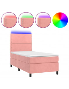 Letto a Molle con Materasso e LED Rosa 100x200 cm in Velluto 2