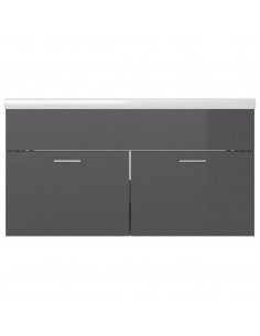 Mobile Bagno con Lavabo Integrato Grigio Lucido in Truciolato 2