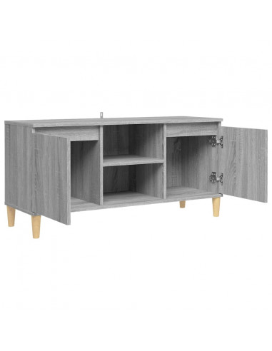Mobile TV Gambe in Legno Massello Grigio Sonoma 103,5x35x50 cm