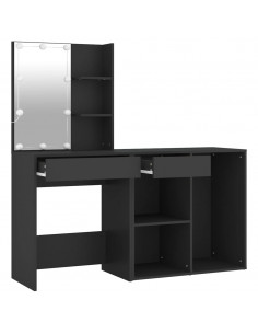 Toeletta con LED e Armadietto in Legno Multistrato Nero 2