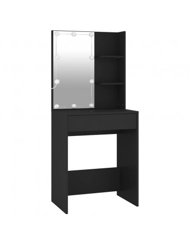 Toeletta con LED e Armadietto in Legno Multistrato Nero