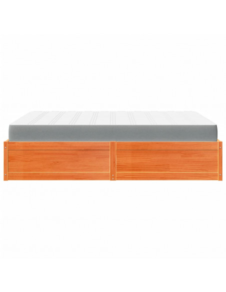Letto con Materasso Marrone Cera 140x200cm Legno Massello Pino