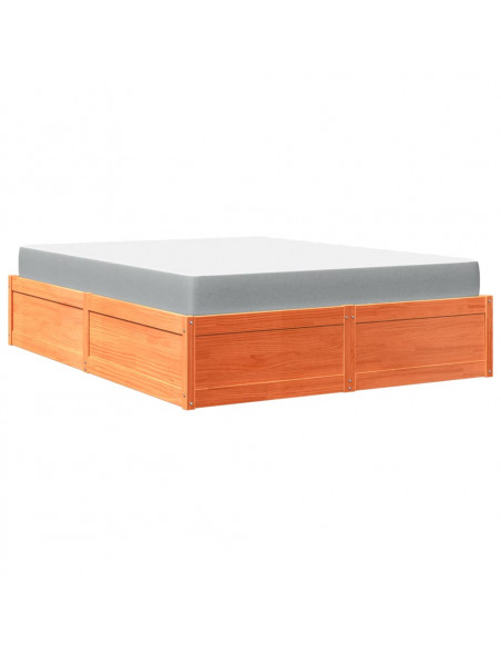 Letto con Materasso Marrone Cera 140x200cm Legno Massello Pino