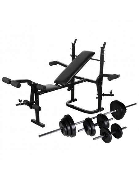 Panca Multifunzione con Bilanciere e Set di Manubri 30,5 kg