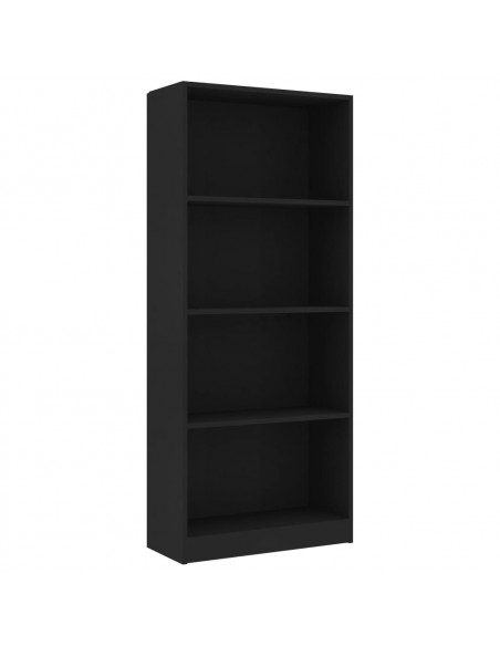 Libreria a 4 Ripiani Nera 60x24x142 cm in Legno Multistrato