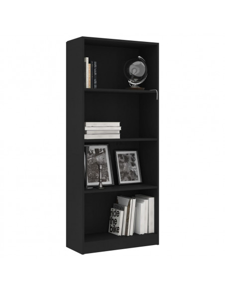 Libreria a 4 Ripiani Nera 60x24x142 cm in Legno Multistrato
