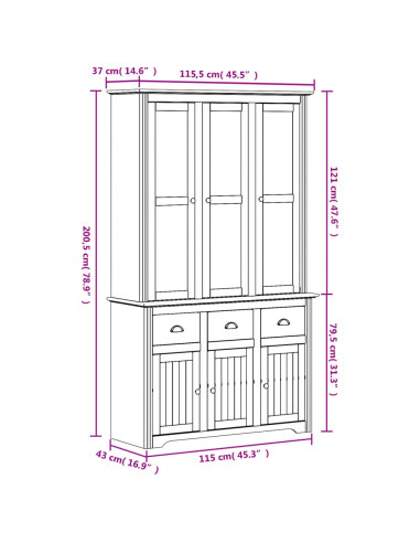 Credenza BODO 115,5x43x200,5 cm Legno Massello di Pino Bianco