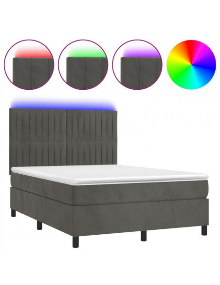 Letto a Molle con Materasso e LED Grigio Scuro 140x200 cm