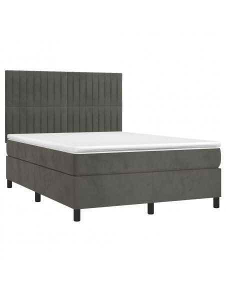 Letto a Molle con Materasso e LED Grigio Scuro 140x200 cm
