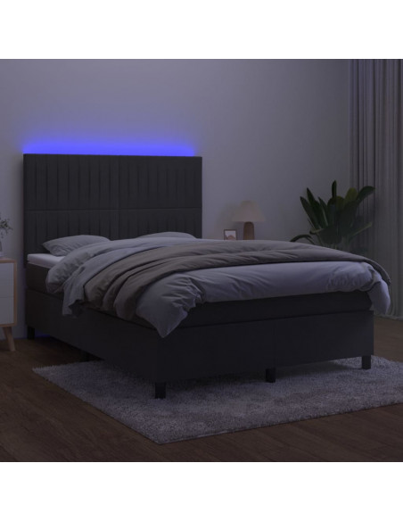 Letto a Molle con Materasso e LED Grigio Scuro 140x200 cm