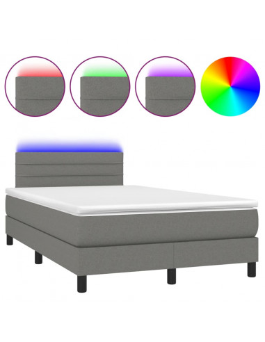 Letto a Molle Materasso e LED Grigio Scuro 120x190cm in Tessuto