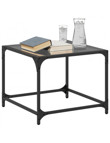 Tavolini da Salotto con Piano Vetro Nero 2pz 50x50x40cm Acciaio