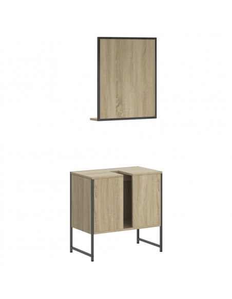 Set Mobili da Bagno 2 pz Rovere Sonoma in Legno Multistrato