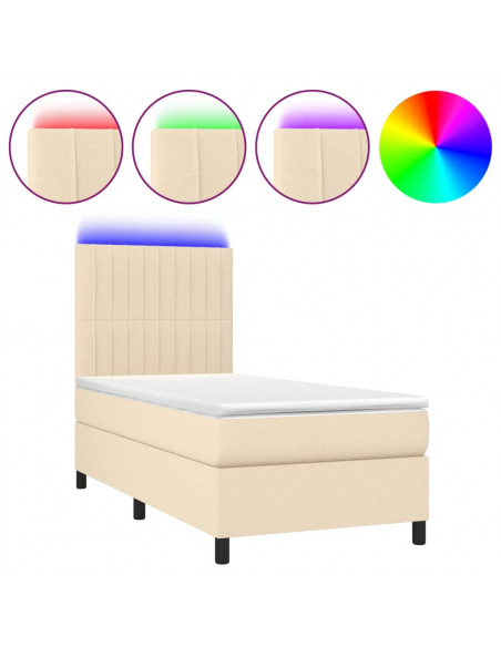 Letto a Molle con Materasso e LED Crema 90x190 cm in Tessuto