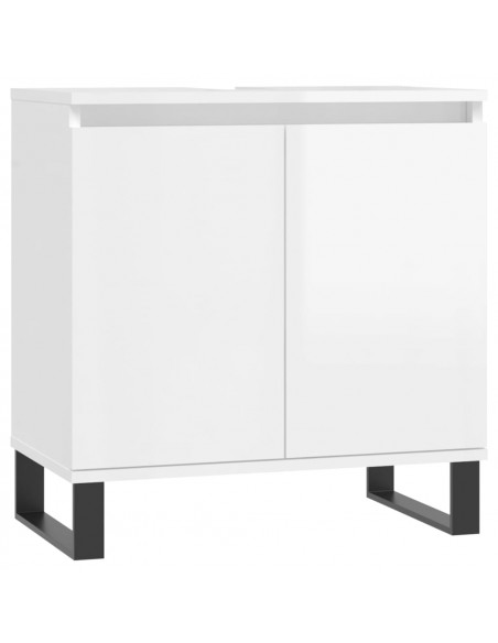 Armadietto Bagno Bianco Lucido 58x33x60cm in Legno Multistrato