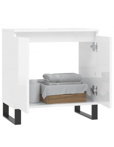 Armadietto Bagno Bianco Lucido 58x33x60cm in Legno Multistrato