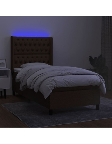 Letto a Molle Materasso e LED Marrone Scuro 80x200cm in Tessuto