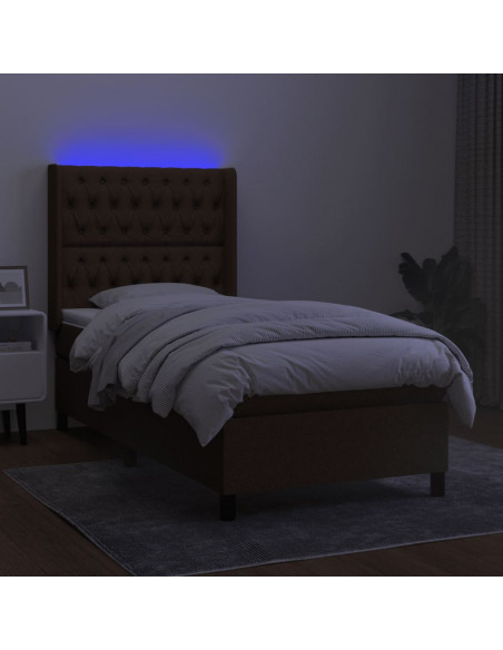 Letto a Molle Materasso e LED Marrone Scuro 80x200cm in Tessuto
