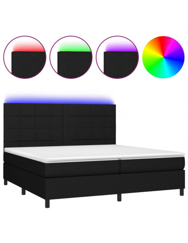 Letto a Molle Materasso e LED Nero 200x200cm in Tessuto