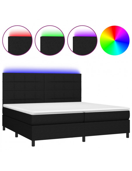 Letto a Molle Materasso e LED Nero 200x200cm in Tessuto