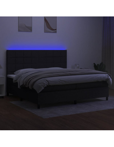 Letto a Molle Materasso e LED Nero 200x200cm in Tessuto