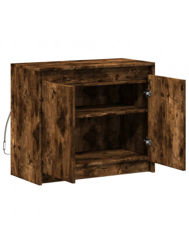 Credenza con LED Rovere Fumo 72x34x61 cm in Legno Multistrato
