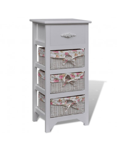 Mobiletto con 1 Cassetto e 3 Cestini Bianco Legno di Paulownia